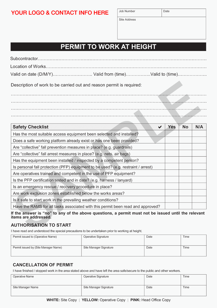 Permit to Work at Height Form