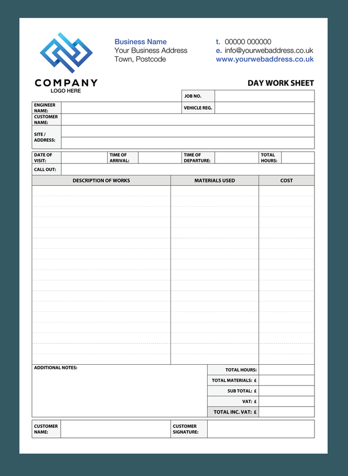 Day Work Sheet