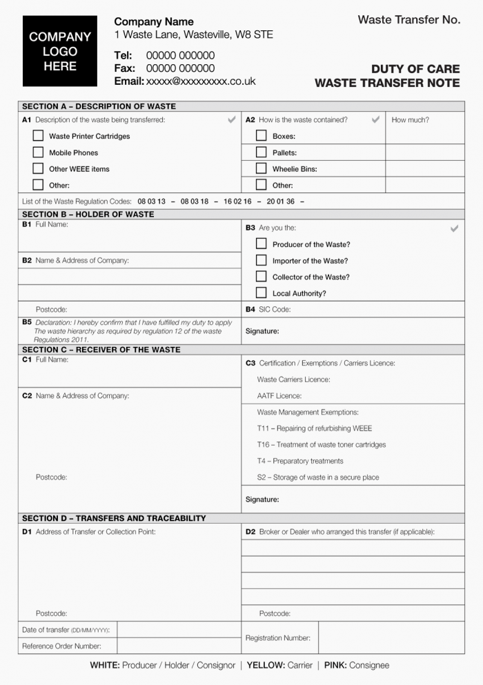 Custom Waste Transfer Notes